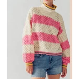 Heyday Ivory Pink Striped Sweater M